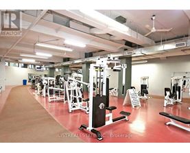 A gym with a variety of equipment including weights and cardio machines.