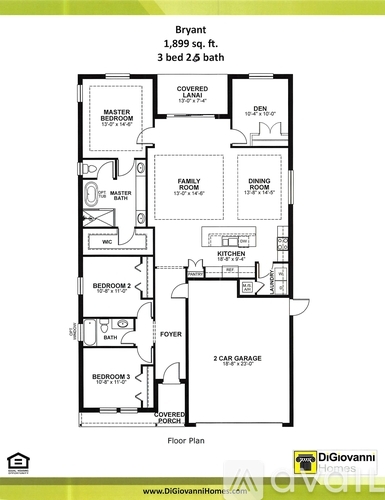 A floor plan of a Bryant sized home with 3 bedrooms and 2.6 baths.
