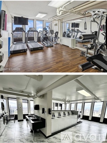 A well-equipped gym with treadmills, exercise bikes, and other fitness machines.