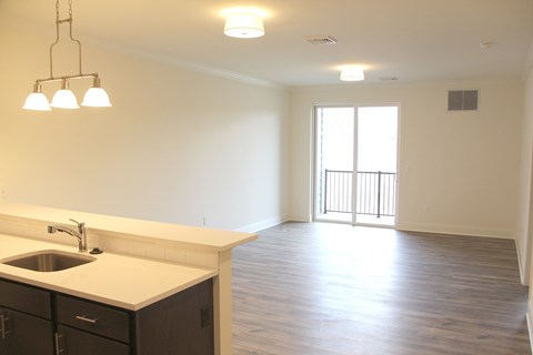 A kitchen with a sink and a window.
