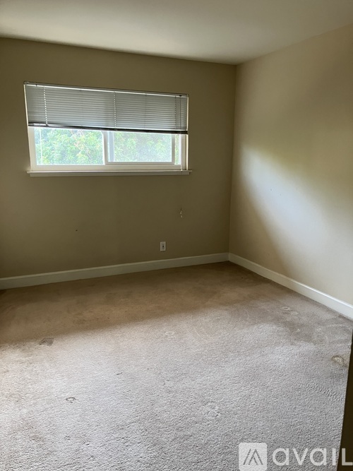 A room with a window and carpeted floor.