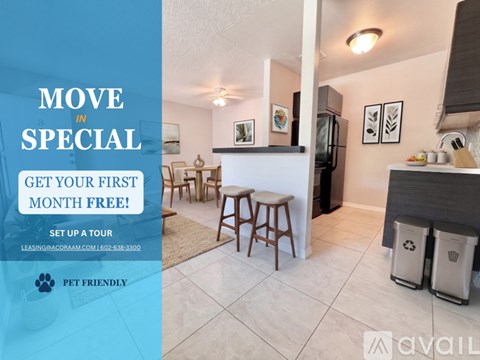 A promotional image for a special offer to move in with a first month free.