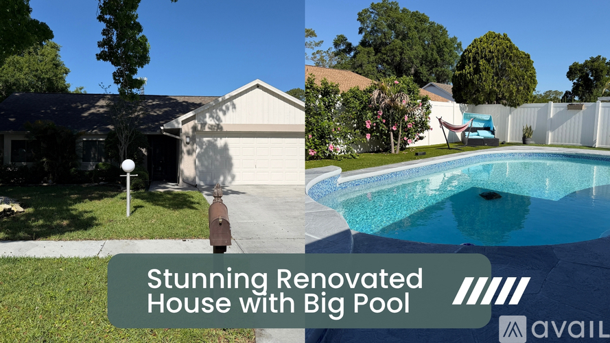 A renovated house with a big pool.