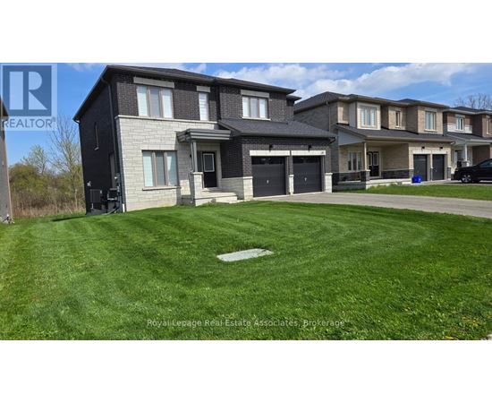 A large, well-maintained lawn in front of a row of houses.