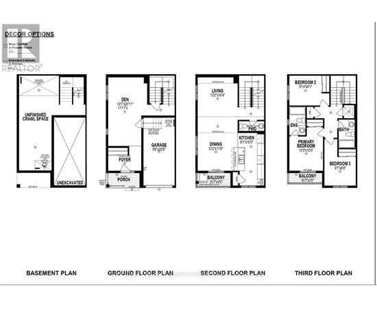 A set of four black and white floor plans for a house.