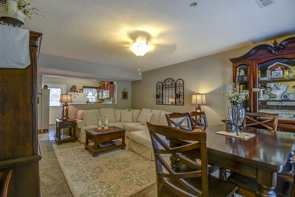 a living room with a couch and a table