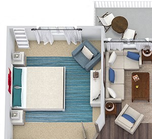 Umstead 3D. 2 bedroom apartment. Kitchen with island open to living/dinning room. 2 full bathrooms, double vanity in master. Walk-in closets. Patio/balcony.