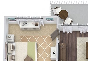 Franklin Loft 3D. 2 bedroom apartment. Stairs to loft. Kitchen with island open to living/dinning room. 2 full bathrooms, double vanity in master. Walk-in closets. Patio/balcony.