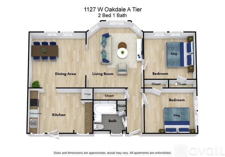 Floor plan of a 2 bedroom apartment.