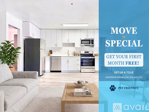 A modern kitchen with a special move in offer.