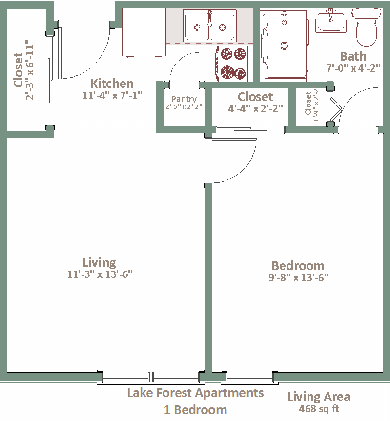 Lake Forest Apartments 1 Bedroom Floorplan