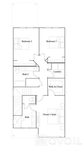 A floor plan of a building with three bedrooms, a laundry room, a walk-in closet, and an owner's suite.
