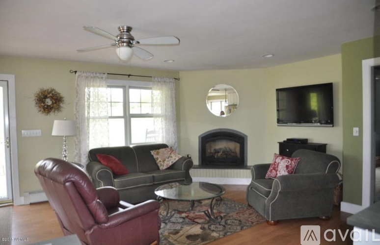 A living room with a fireplace and a television.