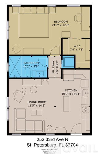 A floor plan of an apartment at 252 33rd Ave N, St. Petersburg, FL 33704 is displayed.