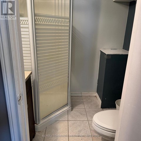 A bathroom with a toilet, a sink, and a shower.