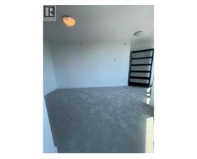 A room with a grey floor and a black ladder.
