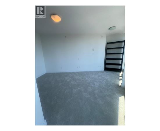 A room with a grey floor and a black ladder.