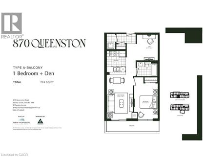 A floor plan for a 1 bedroom apartment at 870 Queenston.