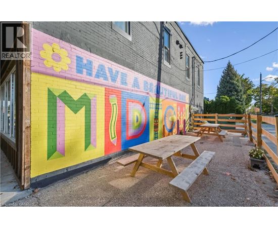 A colorful mural on a building with the word "MIDDLE" in the center.