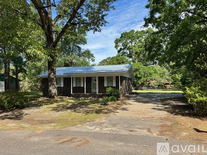 A house with a metal roof is surrounded by greenery.