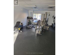 A gym room with a treadmill, weights and exercise equipment.