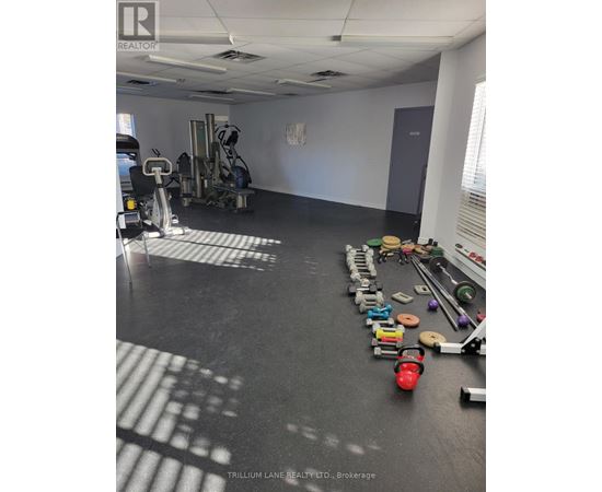 A room with a gym and exercise equipment.