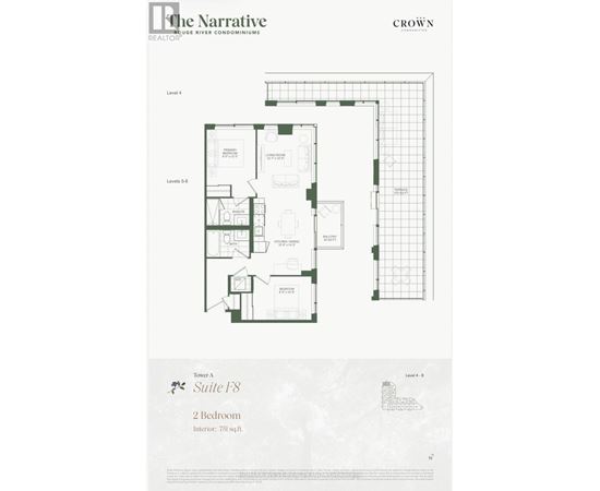 A floor plan for a 2 bedroom suite at The Narrative Crown River Condominiums.