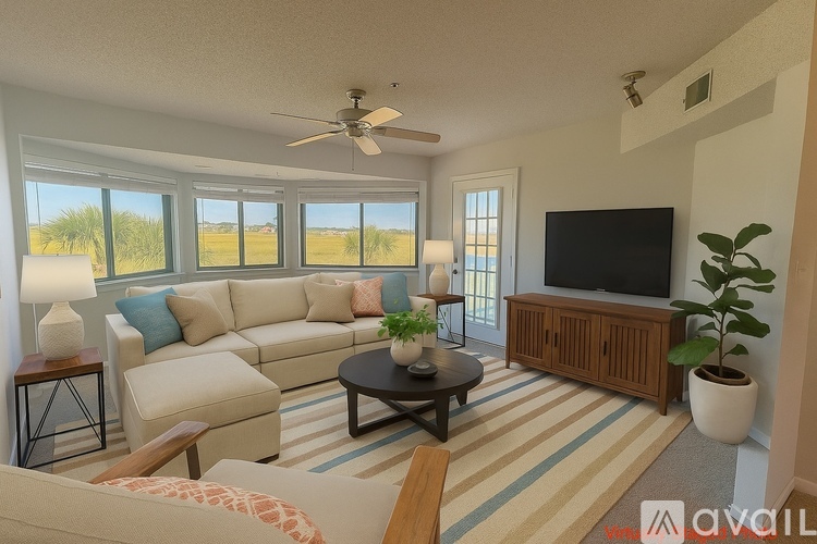 A living room with a television, a couch, and a coffee table.