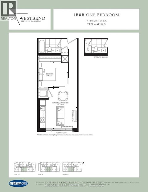 A floor plan for a 1 bedroom apartment at Westbend.
