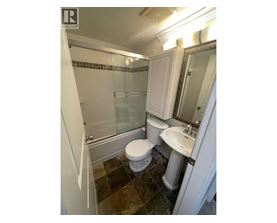 A bathroom with a toilet, sink, and shower.