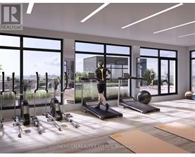A gym with a variety of equipment including treadmills, weights, and exercise balls.