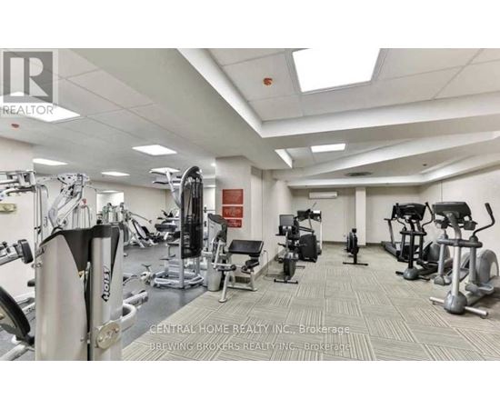 A gym with a variety of equipment including treadmills, weights, and exercise machines.