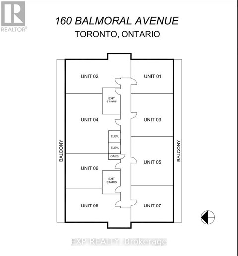 A floor plan for an apartment building at 160 Balmoral Avenue, Toronto, Ontario.