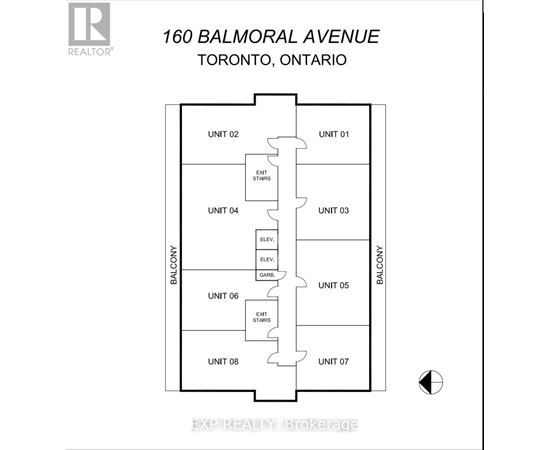 A floor plan for an apartment building at 160 Balmoral Avenue, Toronto, Ontario.