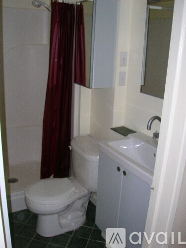 A white toilet sits next to a sink in a bathroom.