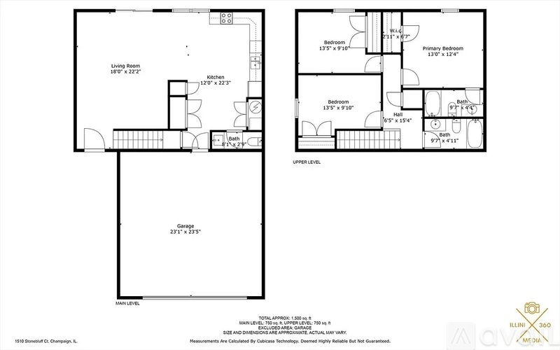 Floor plan of a two-story home with a living room, two bedrooms, a bathroom, and a garage.