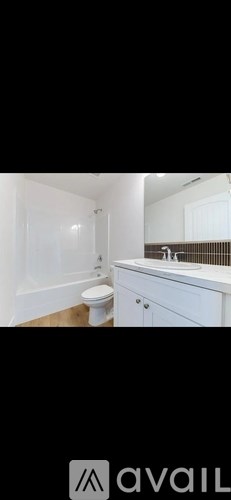 A bathroom with a toilet, sink, and mirror.