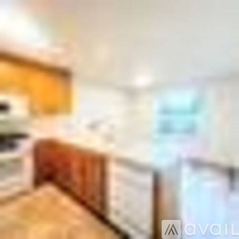 A kitchen with wooden cabinets and a countertop.