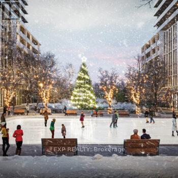 A group of people are skating on an ice rink with a Christmas tree in the background.