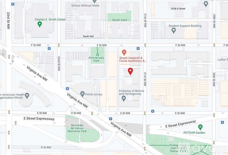 A map shows a red pin on a building labeled "Sriram Implants & Facial Aesthetics.".