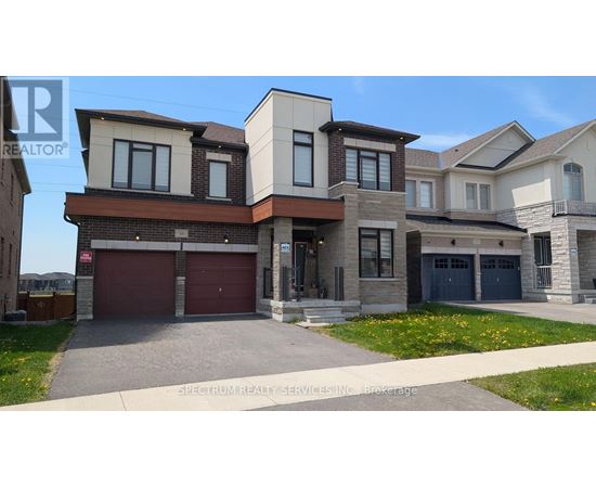 A modern two-story house with a garage is for sale.