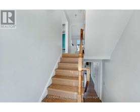 A staircase with wooden steps and handrails.