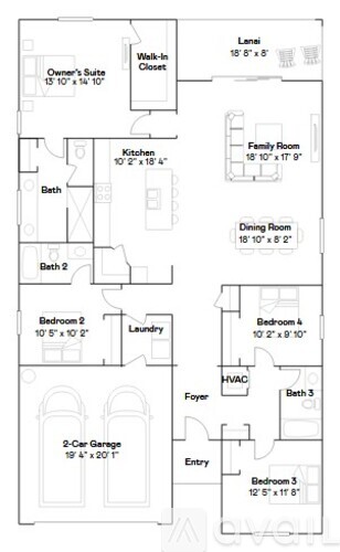A floor plan of a house with labeled rooms and dimensions.