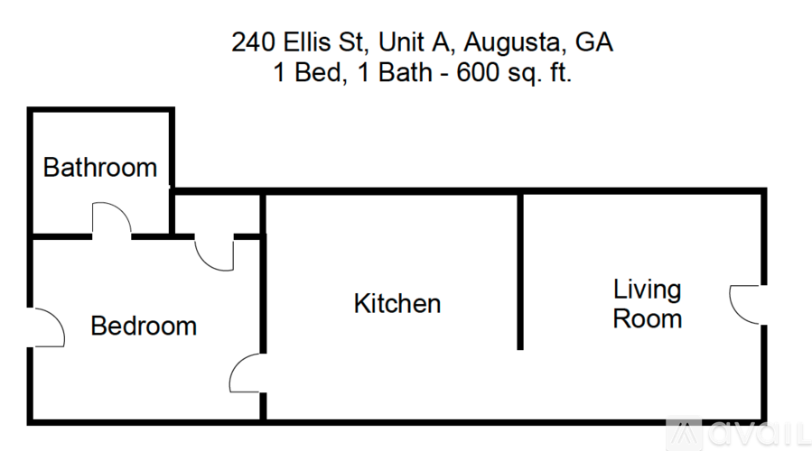 A floor plan of a one bedroom apartment.