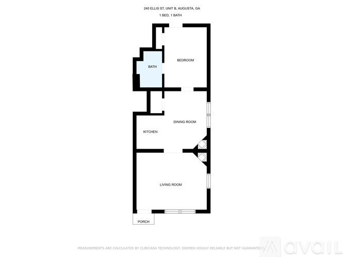 A floor plan of a one bedroom apartment at 240 Ellis St, Unit 8, Augusta, GA.