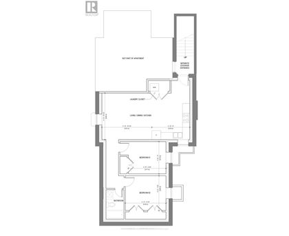 A floor plan of a house with a laundry cupboard, a study, a kitchen, a dining room, and a bathroom.