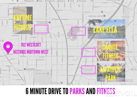 A map shows the location of a gym and a park.