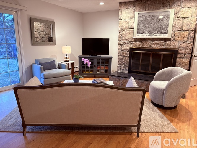 A living room with a fireplace and a couch.