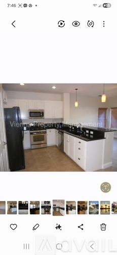 A series of images showing a kitchen with white cabinets and black appliances.