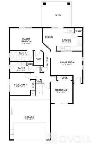 A black and white floor plan of a house with labeled rooms.